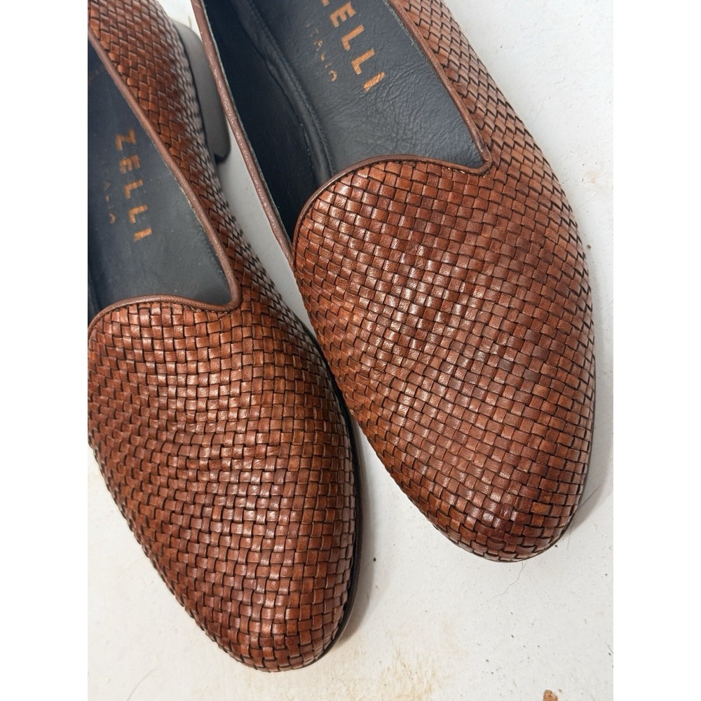 Zelli Italian Handmade Dress Shoes Brown Woven Leather Loafers Mens  Slip-ons 9M